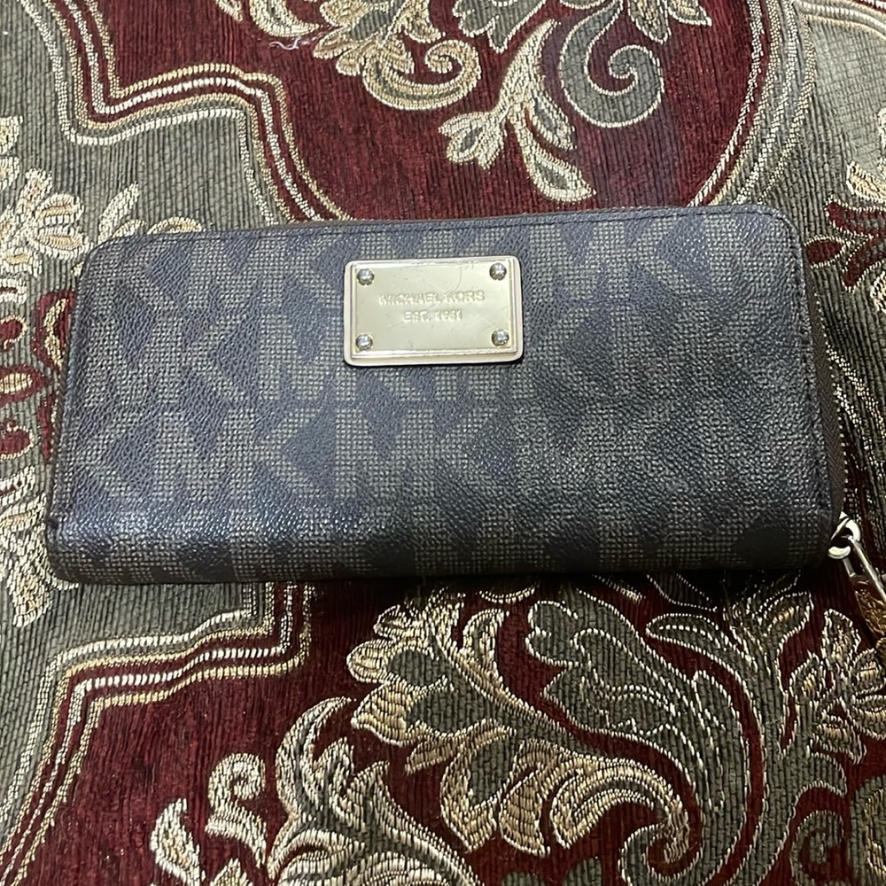 Michael Kors Brown Monogram Coated Canvas Zip Around Wallet
